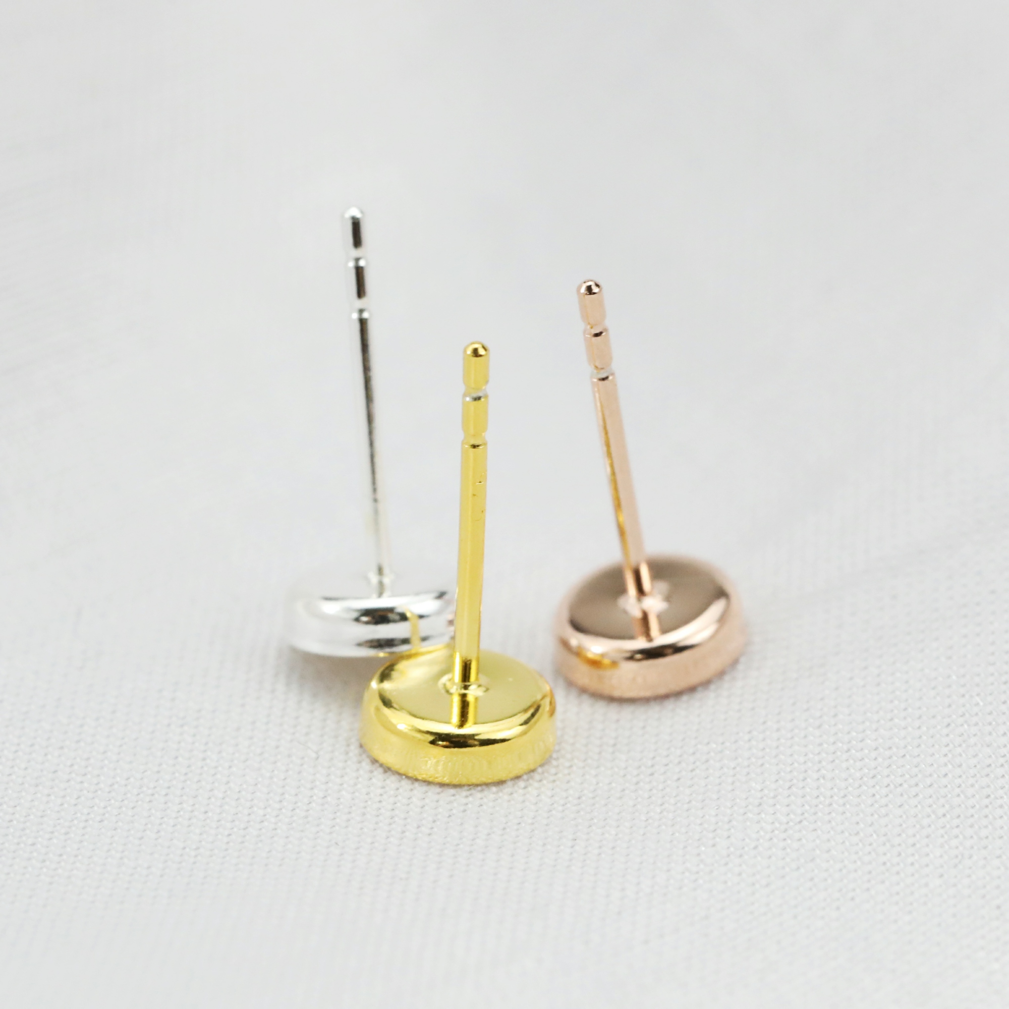 Round Bezel Studs Earrings Settings Solid 925 Sterling Silver for Cabochon Gemstone Resin DIY Supplies 1702228 - Click Image to Close